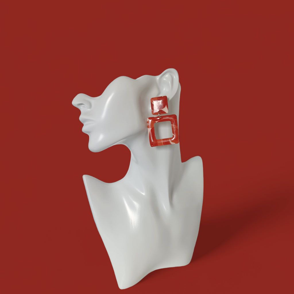 Boucles d'oreilles carré corail